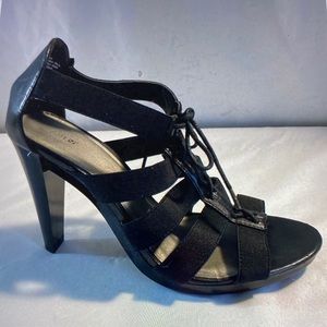 Straps heels 9 black tie front goth witch
